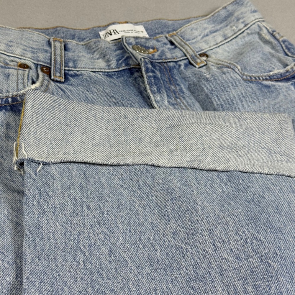 Zara Womens Light Wash Distressed Wide Leg High Rise Jeans Size 4